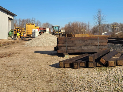Stacks of lumber at the Dufeck Rail Car Reload Center